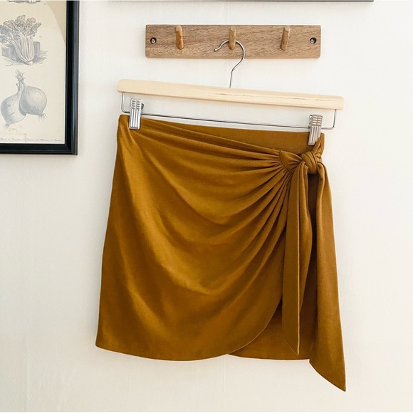 Bodycon Mini Mustard Wrap Skirt - Picture 5 of 7